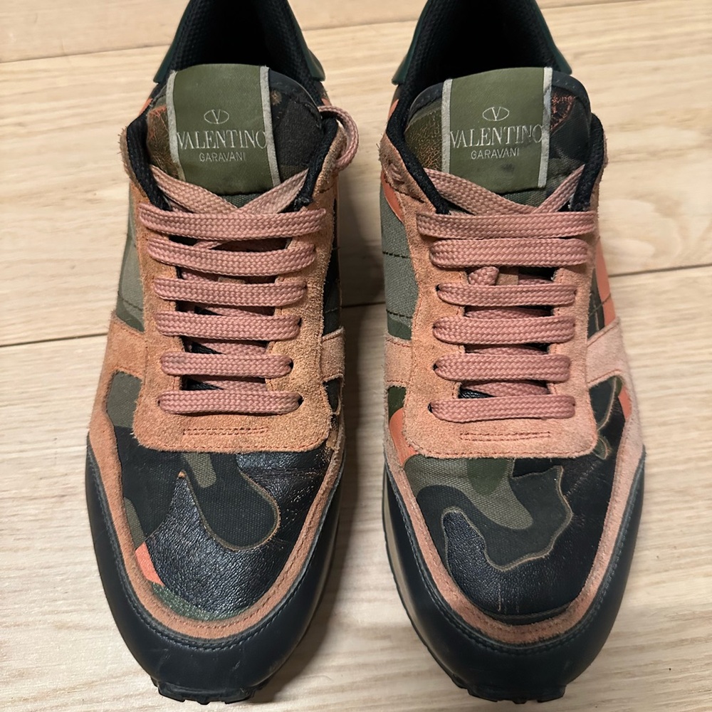 Valentino Rockrunner Army Green & Peach Suede - Size US 8.5/EU 39.5